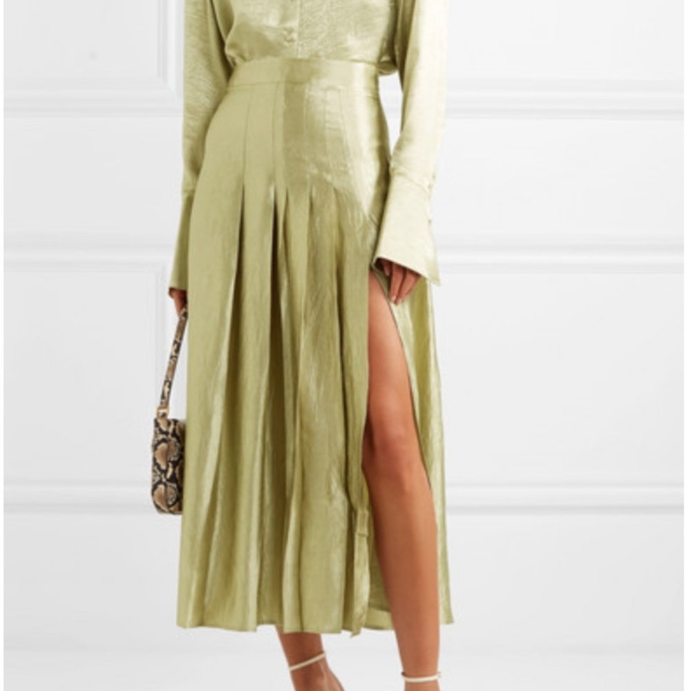 ANNA QUAN Sable pleated crinkled-satin midi skirt